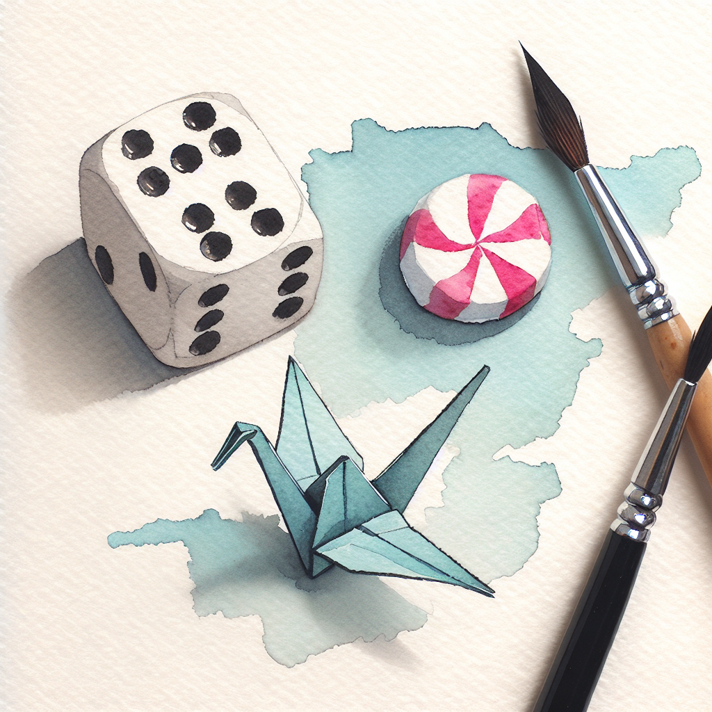 Watercolour illustration in pale paper, faded ink blue, hesitant pink, and soft moss tones for the Fun questions to ask your crush, the specific kind, not the recycled kind. pack.