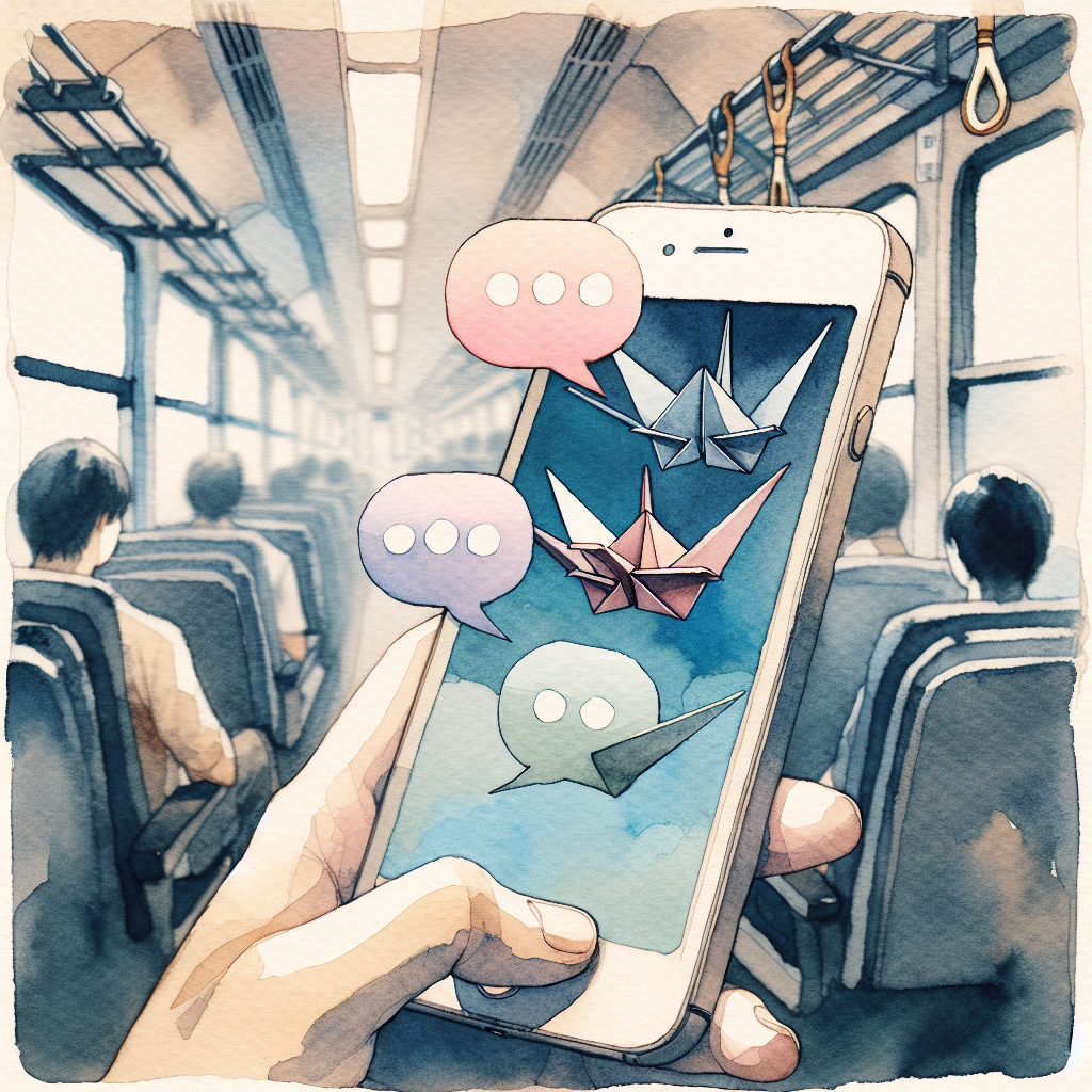 Watercolour illustration in pale paper, faded ink blue, hesitant pink, and soft moss tones for the Questions to ask your crush over text, paced for the thread you are actually in. pack.