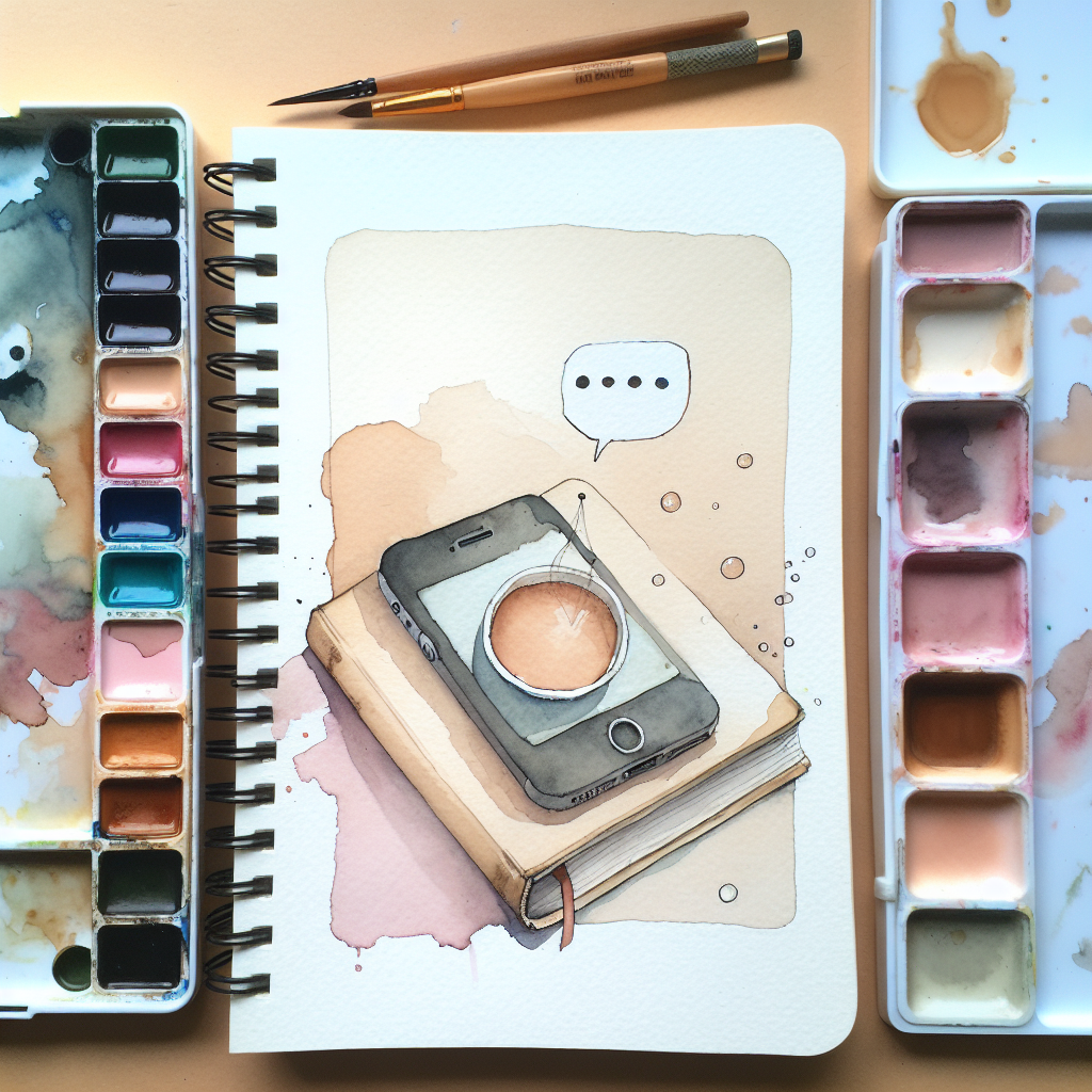 Watercolour illustration in pale paper, faded ink blue, hesitant pink, and soft moss tones for the The early thread: questions for the first few messages with your crush. pack.
